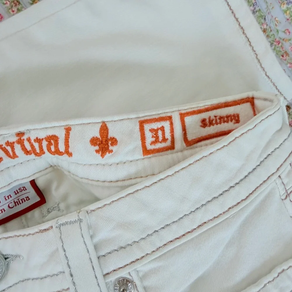 Rock Revival women's Arjean White Distressed Skinny‎ Jeans Thick Stitch 31